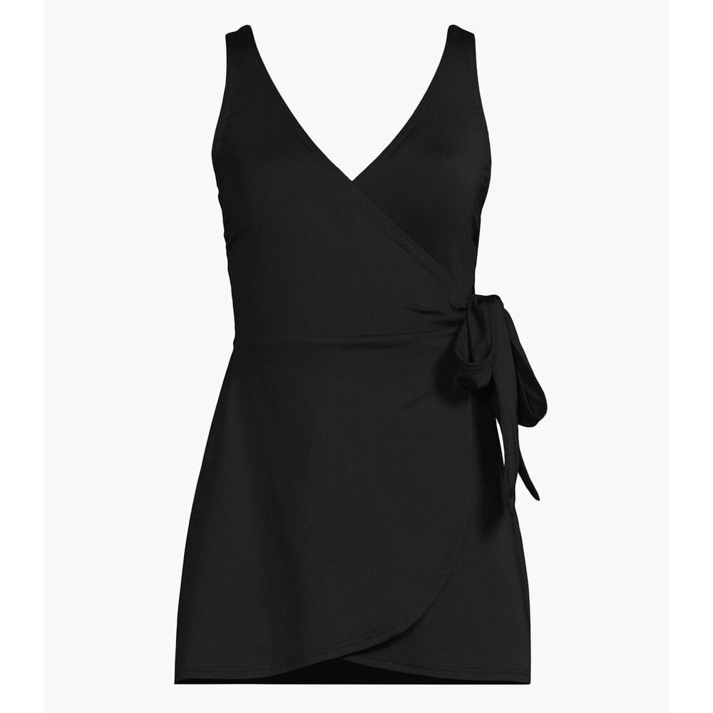 Lands End Wrap & Side Tie Swim Dress Swimsuit | 16W, Black - Picture 4 of 16